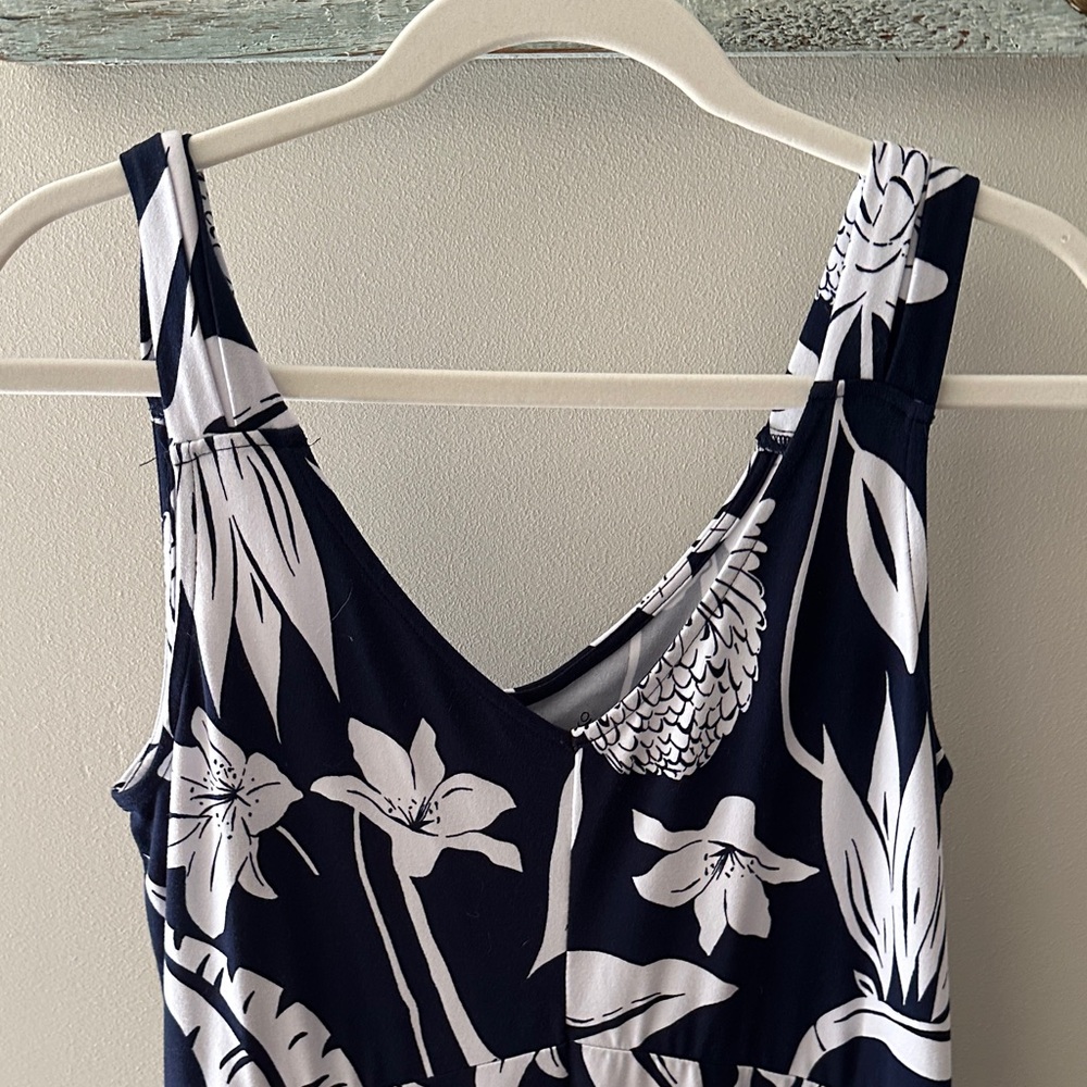 Cuddl Duds Navy And White Leaf Print Jumpsuit - image 2